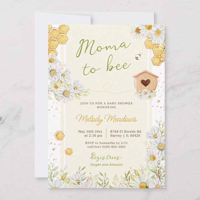 Invitation Moma to Bee Honeybee Fleur sauvage Baby shower jau (Devant)