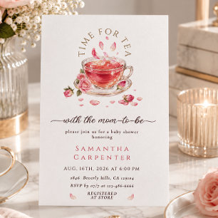 Invitation Moment du thé verre tasse à thé roses roses bébé