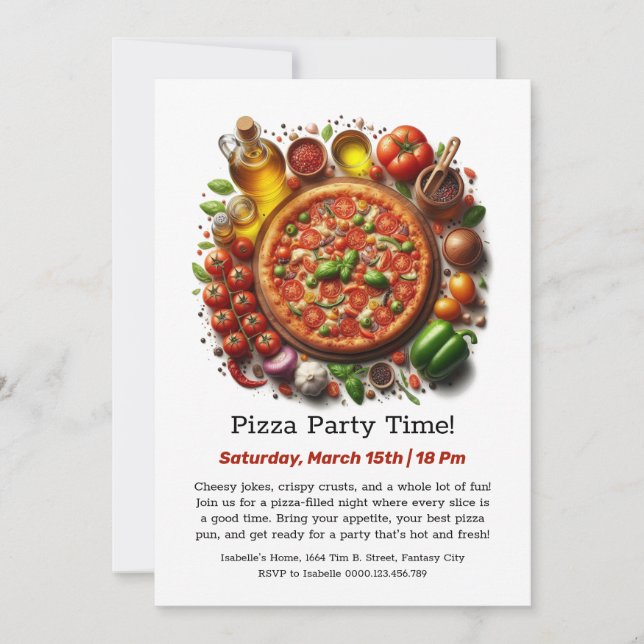 Invitation Moment Pizza Party  Une tranche de plaisir vous at (Devant)
