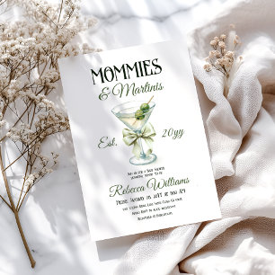Invitation Momies et Martini Tini One Olive Bow Baby shower