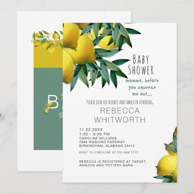 Invitation Momma Citron Avant De Me Faire Sortir Du Baby show (Devant / Derrière)