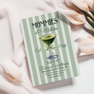 Invitation Mommies et Baby shower Matcha Olive Green Bow