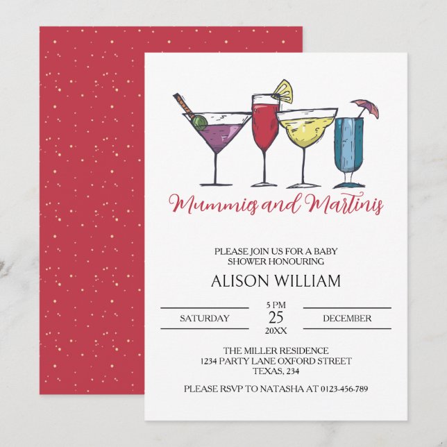Invitation Mommies et Martinis Baby shower moderne (Devant / Derrière)