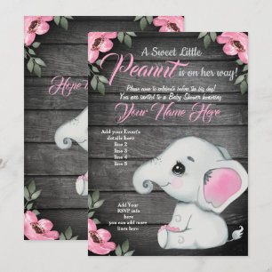 Invitation Mommy Baby Elephant Baby shower Invitation, rustiq