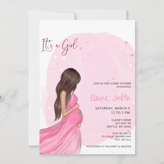 Invitation Mommy to Be Pink Its a Girl Baby Shower (Devant)
