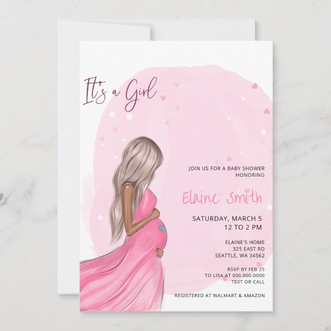 Invitation Mommy to Be Pink Its a Girl Baby Shower (Devant)