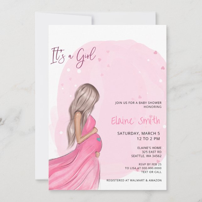 Invitation Mommy to Be Pink Its a Girl Baby Shower (Devant)
