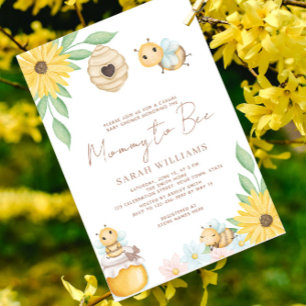Invitation Mommy to Bee Cute Aquarelle Bumblebee Baby shower