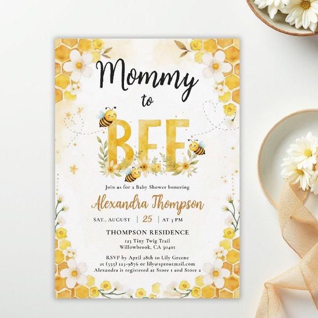 Invitation Mommy to Bee Cute Whimsical Floral Baby Shower (mommy to bee themed baby shower invitation spring summer little honey watercolor whimsical floral)