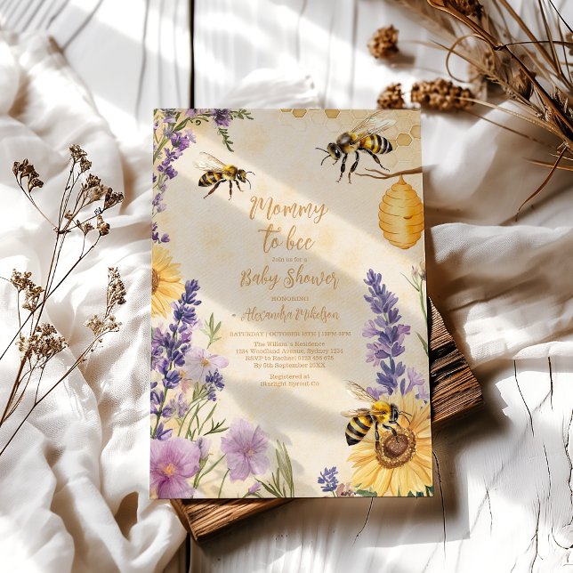 Invitation Mommy to Bee Floral  Baby Shower (Créateur téléchargé)
