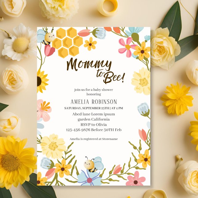 Invitation Mommy to Bee Genre Baby shower floral neutre (Créateur téléchargé)