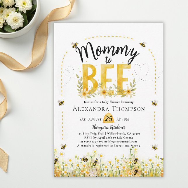 Invitation Mommy to Bee Wildflowers Floral Arch Baby Shower (bee baby shower theme invitation spring summer mommy wildflowers little honey watercolor floral)