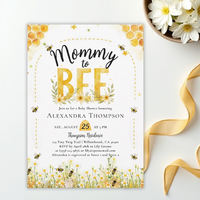 Invitation Mommy to Bee Wildflowers Honey Arch Baby Shower (bee baby shower theme invitation spring summer mommy wildflowers little honey watercolor elegant)