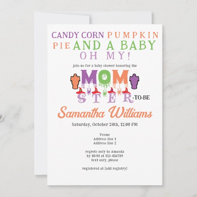 Invitation Momster Funny Halloween maman sorcière Baby shower (Devant)