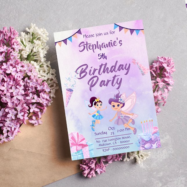 Invitation Mon ange fête son anniversaire à cinq ans : (Créateur téléchargé)