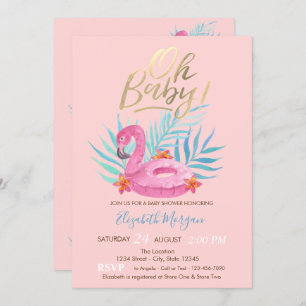 Invitation Mon Baby shower Flamant rose bébé