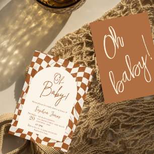 Invitation Mon bébé ! À damiers Boho EN VICHY BABY SHOWER