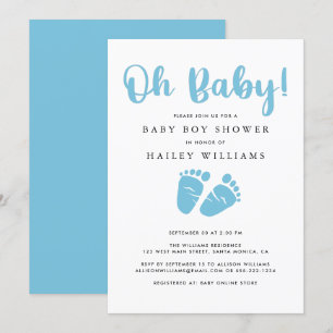 Invitation Mon bébé Baby shower Bleu Garçon pieds bébé