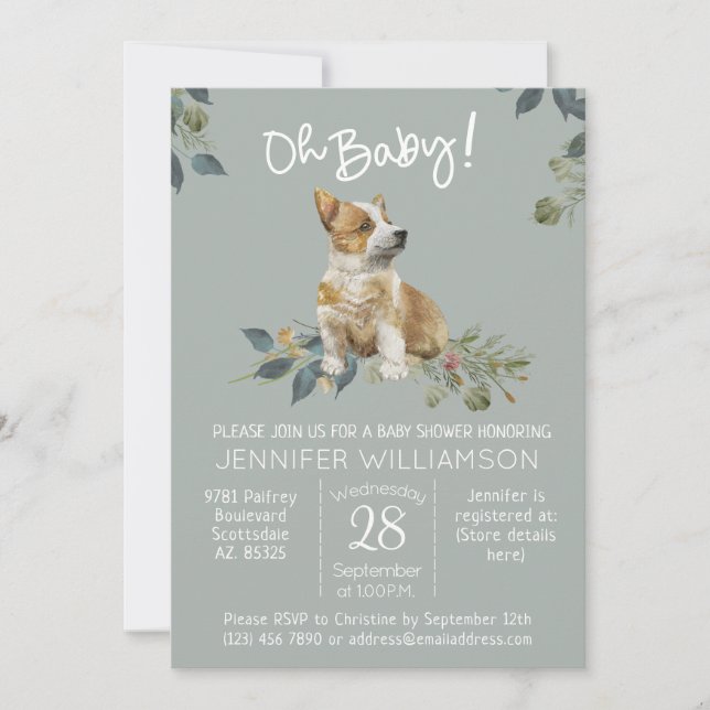 Invitation Mon bébé ! Baby shower Chien Corgi Puppy Invitatio (Devant)