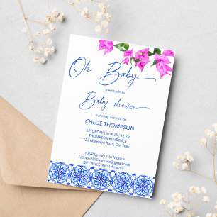 Invitation Mon bébé baby shower de bougainvilliers bleu franç