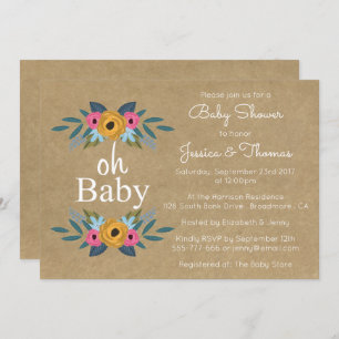 Invitation Mon bébé ! Baby shower de couronnes florales Kraft