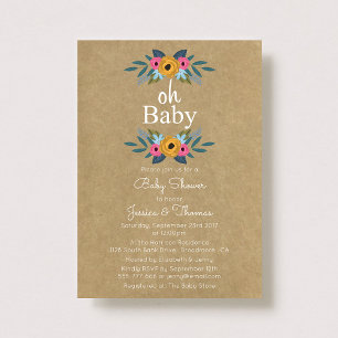 Invitation Mon bébé ! Baby shower de couronnes florales Kraft