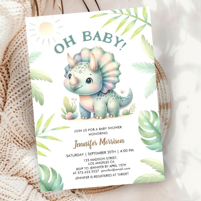 Invitation Mon bébé ! Baby shower de Dinosaur Triceratops (Créateur téléchargé)
