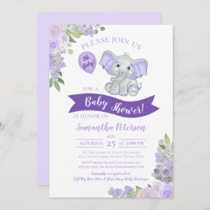 Invitation Mon bébé ! Baby shower Floral mou Eléphant