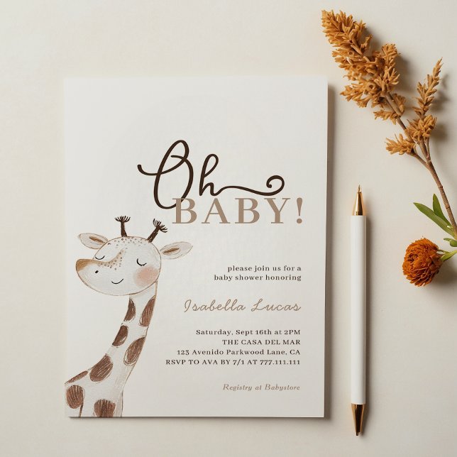 Invitation Mon bébé ! Baby shower minimaliste de girafe (Créateur téléchargé)