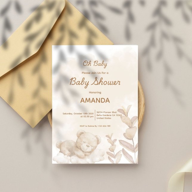 Invitation Mon bébé ! Baby shower neutre Boho de l'ours couch (Créateur téléchargé)