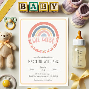 Invitation Mon bébé ! Baby shower neutre homme arc-en-ciel