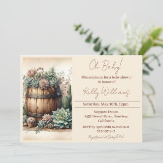 Invitation Mon bébé ! Baby shower Rustique Succulents & Cactu