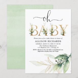 Invitation Mon bébé baby shower vert neutre genre