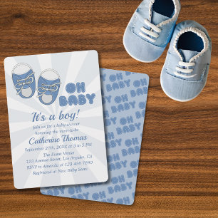 Invitation Mon bébé   Chaussures bébé Dusty Baby shower garço