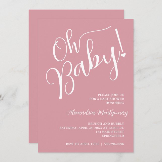 Invitation Mon bébé ! Code QR Baby shower fille rose (Devant / Derrière)