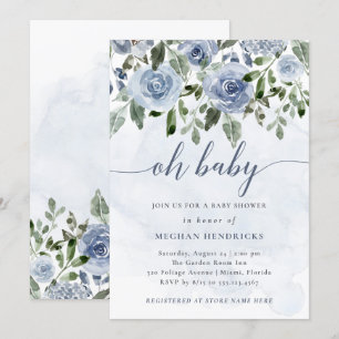 Invitation Mon bébé   Douche à aquarelle bleu foncé