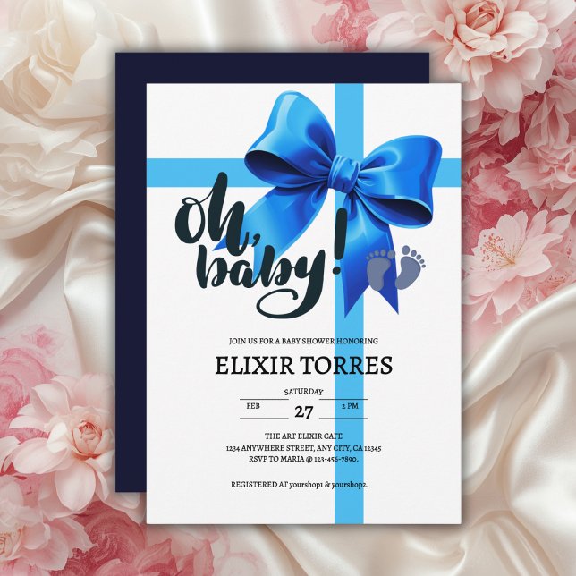 Invitation Mon bébé ! Élégant Baby shower bleu boue (Créateur téléchargé)