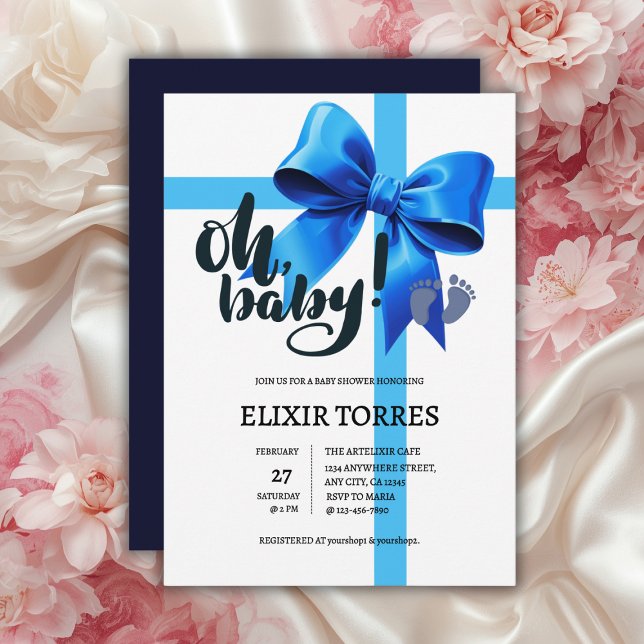 Invitation Mon bébé ! Élégant Baby shower bleu boue (Créateur téléchargé)