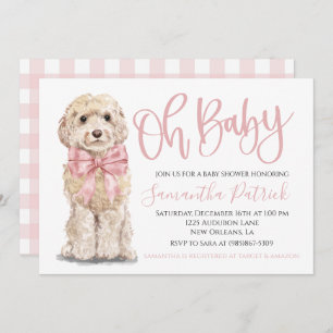 Invitation Mon bébé ! Joli Chien rose En vichy Chien Douche