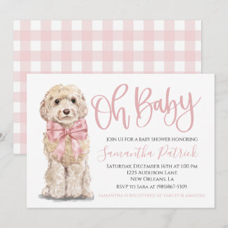 Invitation Mon bébé ! Joli Chien rose En vichy Chien Douche
