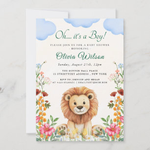 Invitation “Mon dieu!” Baby Shower Lion et Feuillage