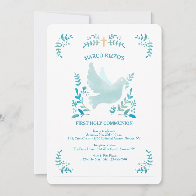 Invitation Mon premier bleu communion (Devant)