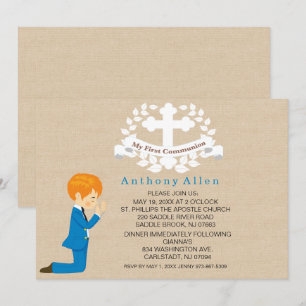 Invitation Mon premier Garçon de Communion Kneeling Invitatio