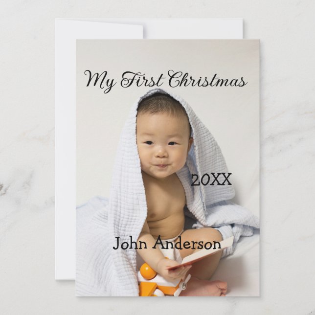 Invitation Mon premier Noël ajouter nom de bébé date année ph (Devant)