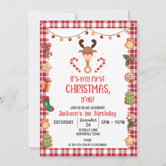 Invitation Mon premier Noël, anniversaire de Rudolph Reindeer