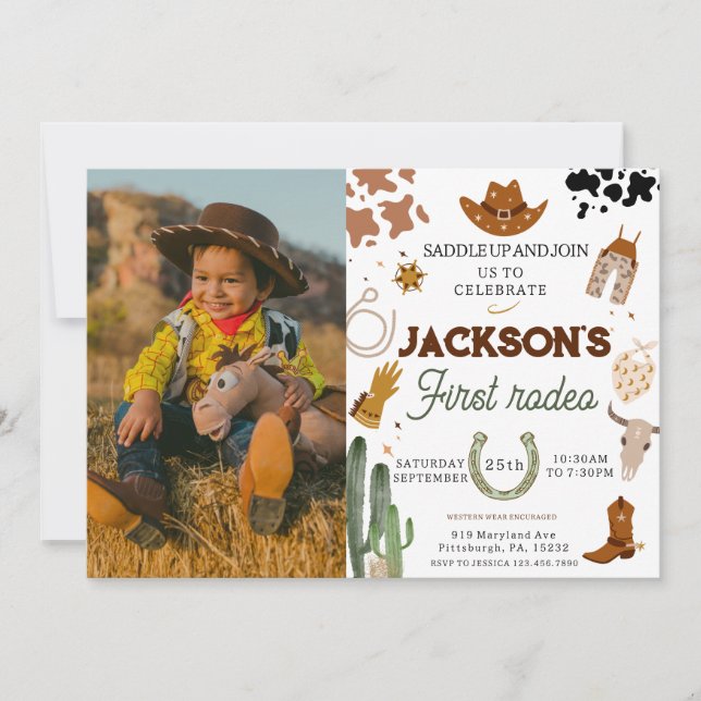 Invitation Mon premier rodéo photo Cowboy 1er anniversaire (Devant)