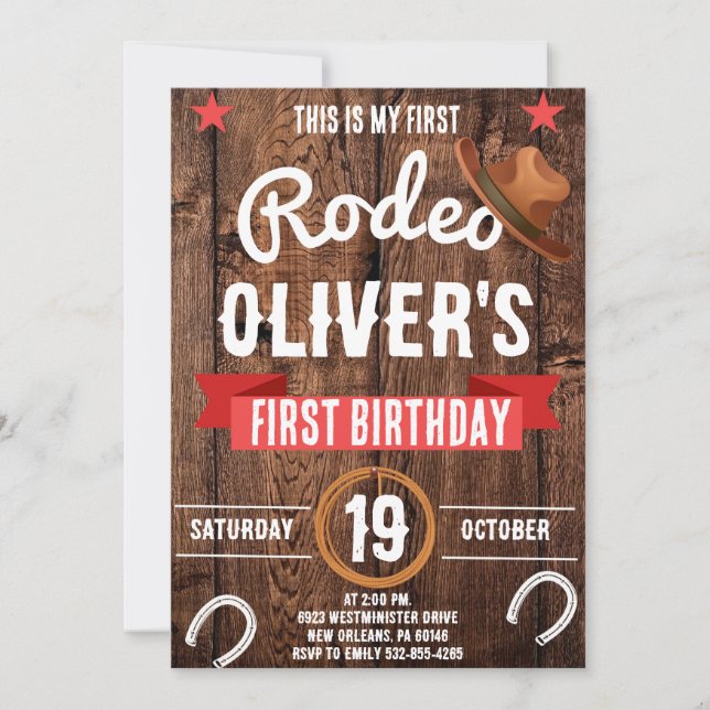 Invitation Mon premier rodéo, Western Party, Cowboy 1er anniv (Devant)