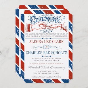 Invitation Monaco Blue Red Retro Vintage Typographie Invitati