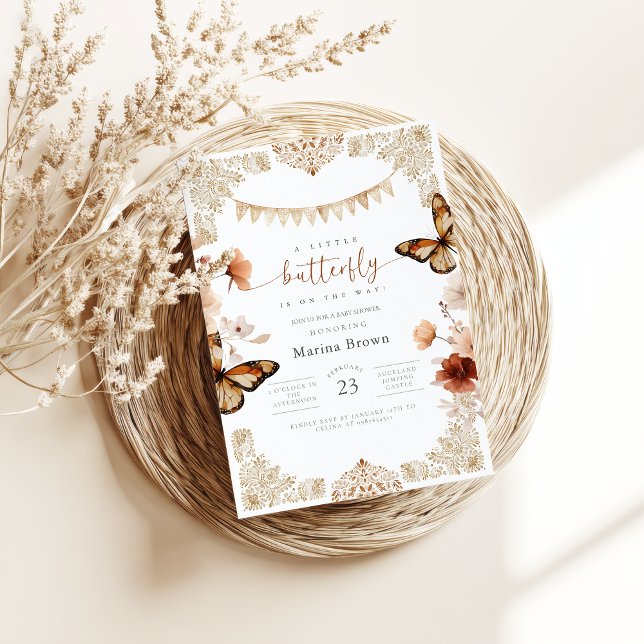 Invitation Monarch Butterfly Baby Shower  (girl baby shower invitations- butterfly baby shower invite-Mexican Talavera baby shower)