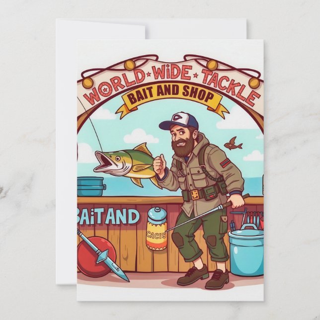 Invitation Monde de la pêche à notre magasin d'appâts et de r (Devant)